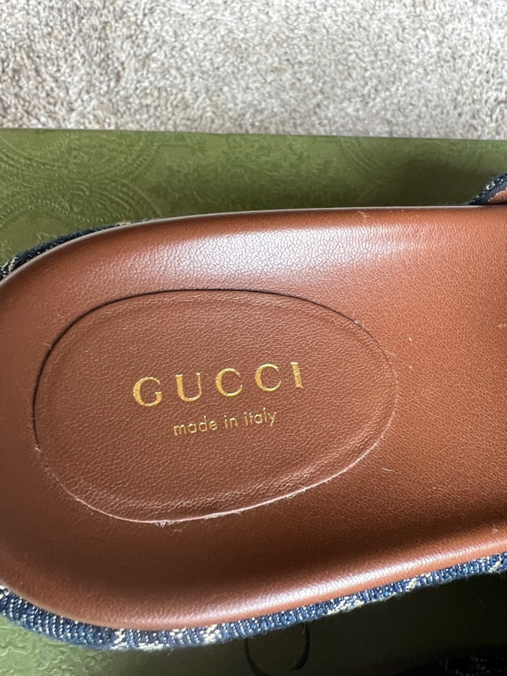 Gucci Angelina Denim GG Logo Platform Slide Sandals - Blue/Brown NIB - Picture 2 of 11